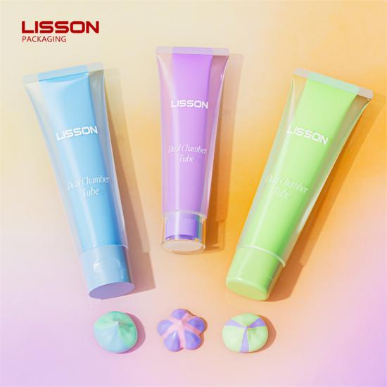 맞춤형 형태의 배출구가 있는 이중 챔버 화장품 튜브