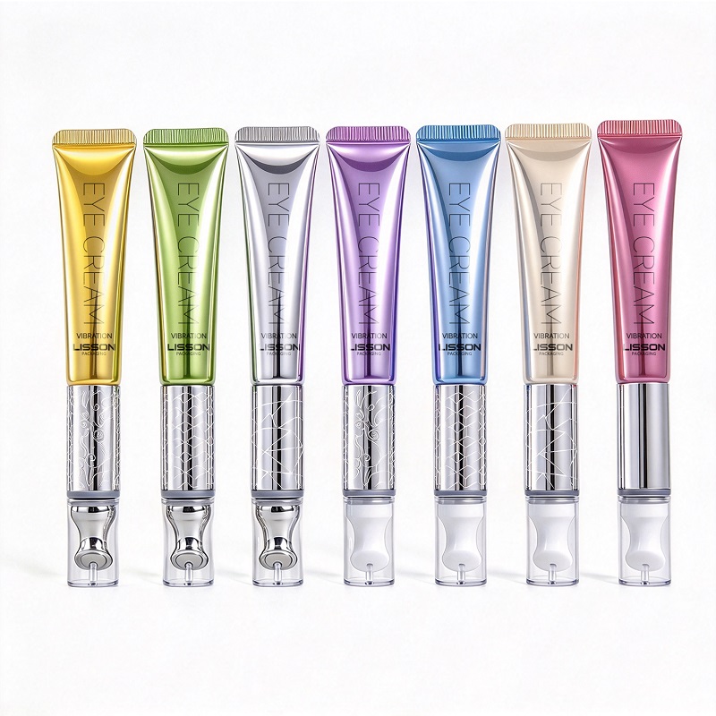 Cosmetic squeeze tube with massager